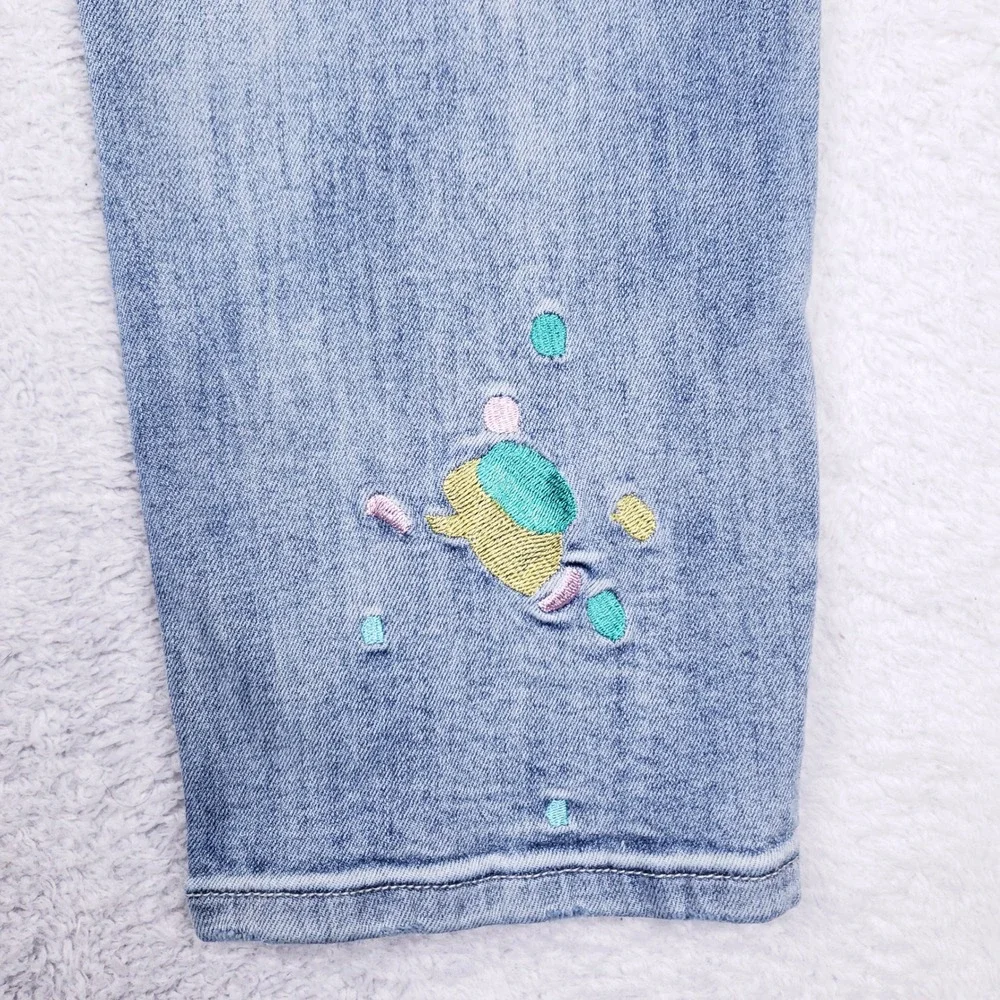 Serenade Mens Light Wash Paint Splatter Embroidered Slim Fit Jeans Blue 42